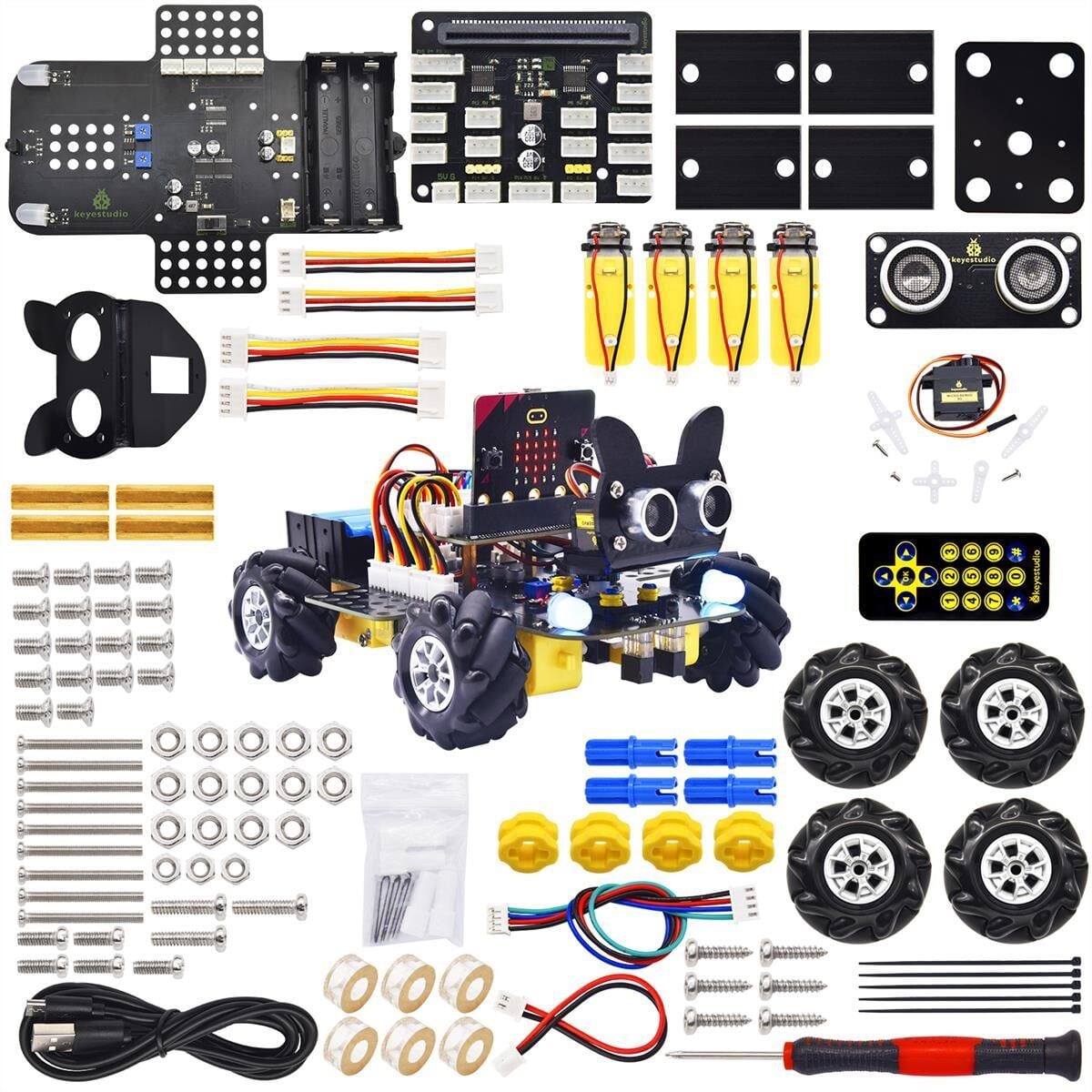 Keyestudio 4WD Mecanum Wheel Robot Car Kit med micro:bit V2 STEM-legetøj Programmering med Makecode & Python