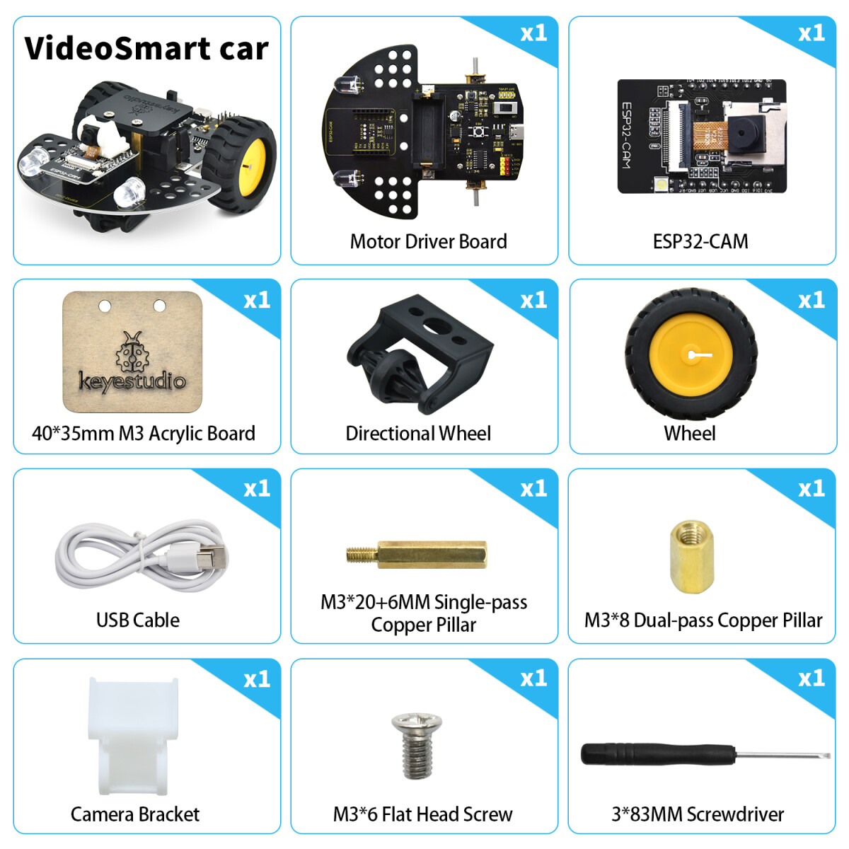 Keyestudio ESP32-CAM Visuelt Smart Car til Arduino Robot Kit