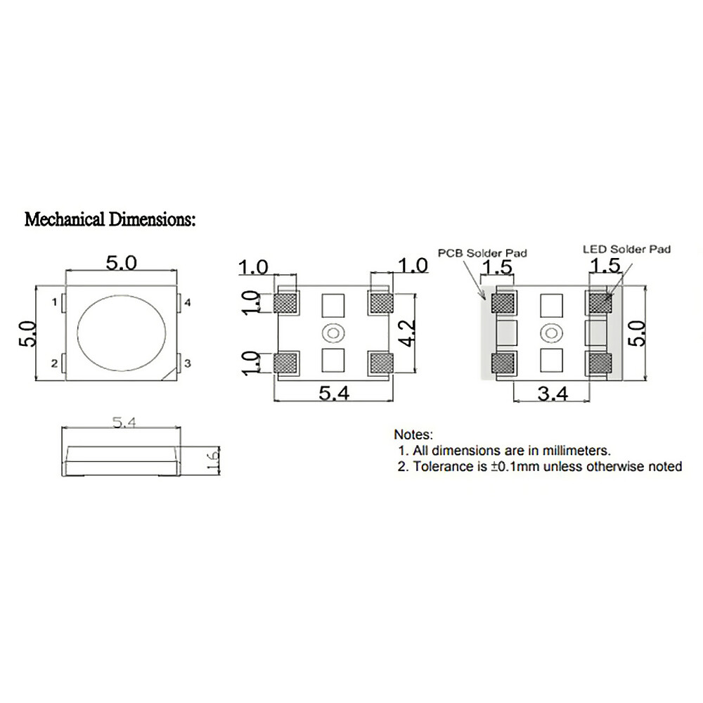 OPSCO 10 x RGB LED med IC SK6812 SMD 5050 4 PIN SK6812-10