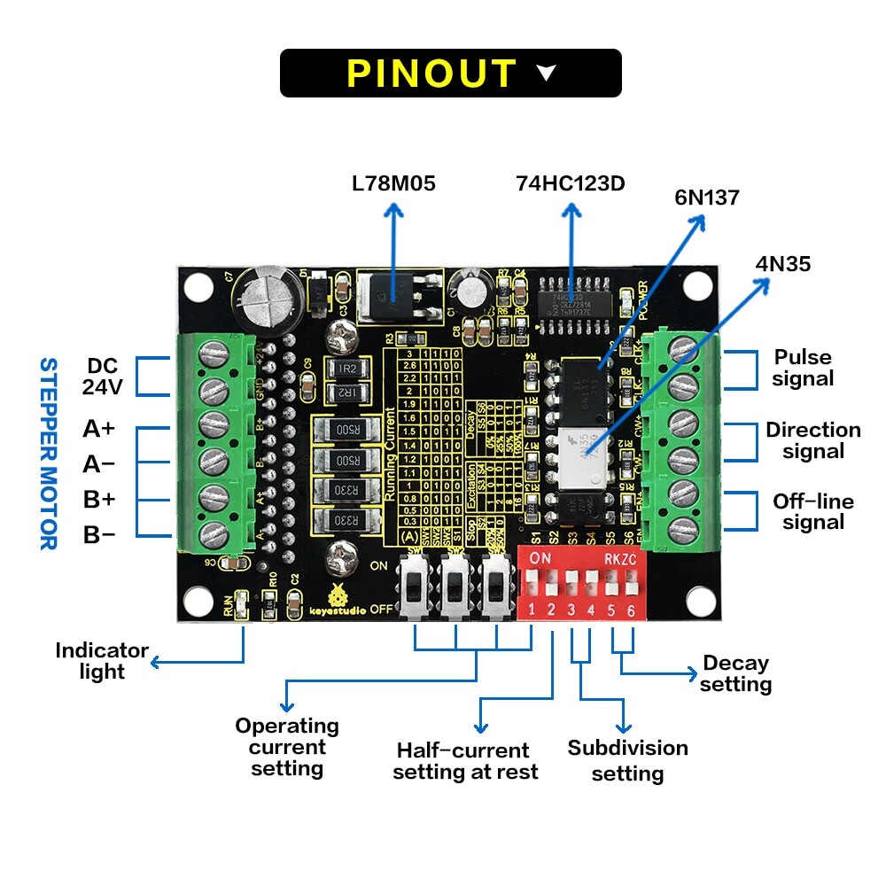 CNC Fræser, enkeltakset, 3A TB6560 Stepmotor, Schrittmotordriverboard