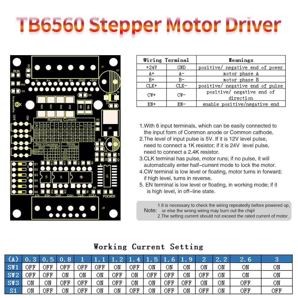 CNC Fræser, enkeltakset, 3A TB6560 Stepmotor, Schrittmotordriverboard