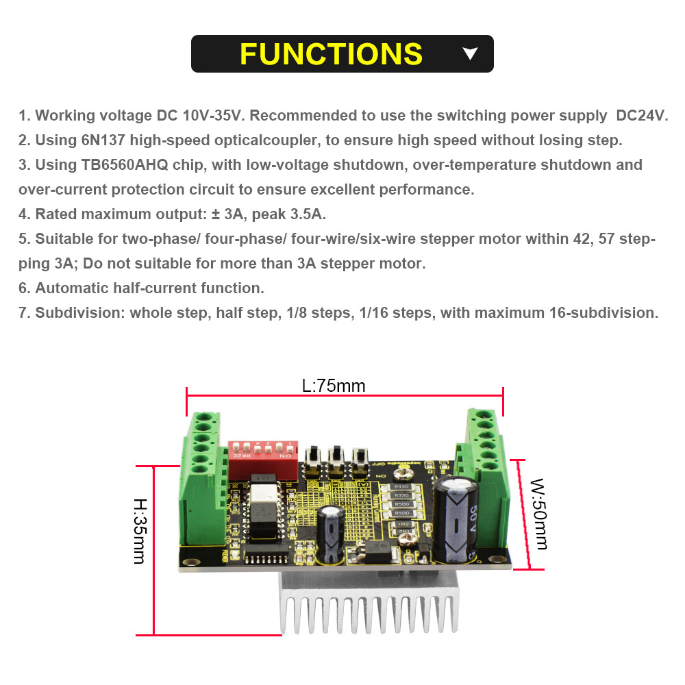 CNC Fræser, enkeltakset, 3A TB6560 Stepmotor, Schrittmotordriverboard