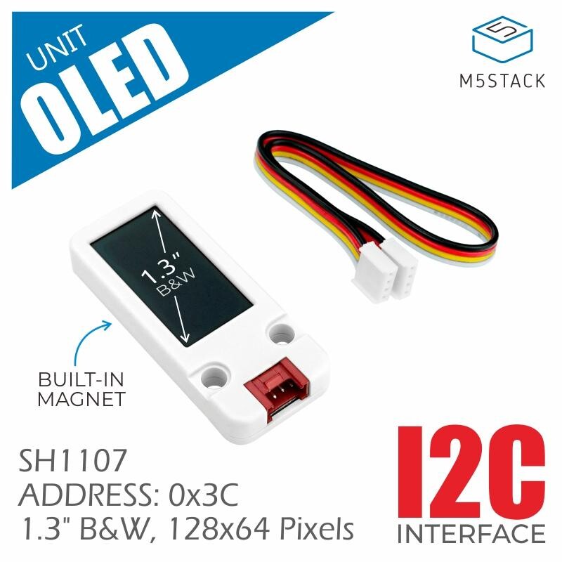 M5Stack OLED-enhed 1,3" 128x64 display SH1107 driver Sort/Hvid I2C
