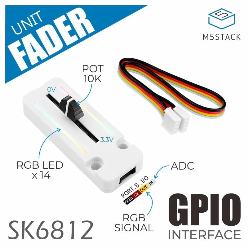 M5Stack Fader Unit med B10K potentiometer SK6812 RGB LED Grove