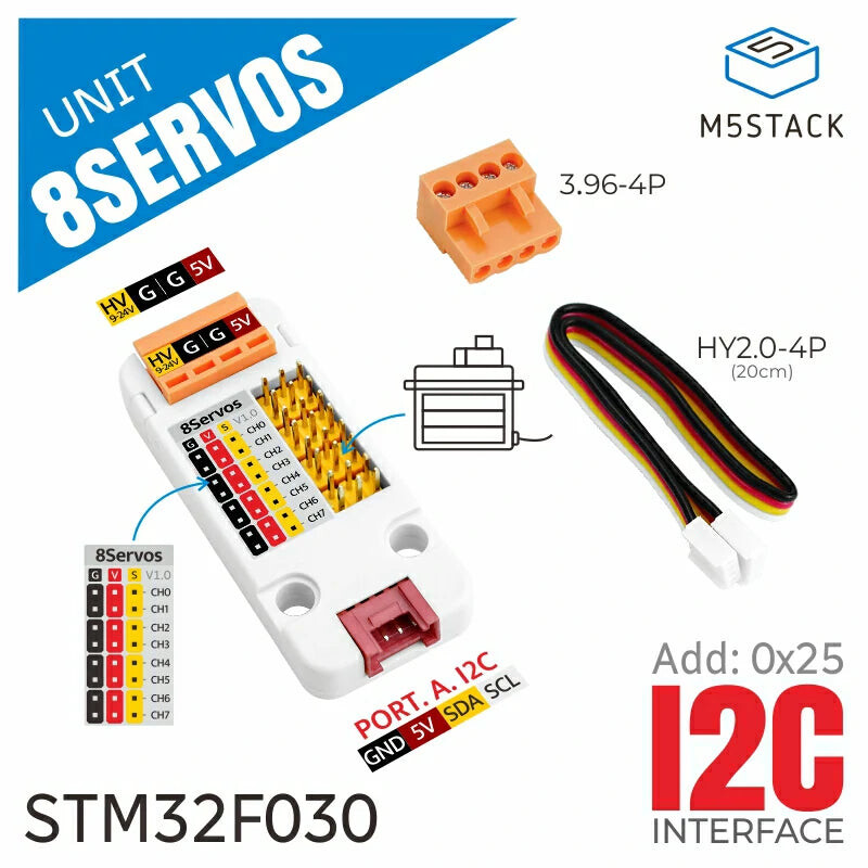 M5Stack Servodriver med 8 kanaler (STM32F030) PWM I2C
