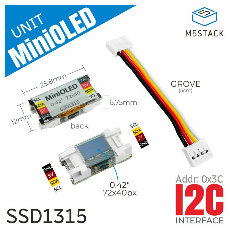 M5Stack Mini OLED-enhed 0,42 tommer 72x40 display Monokromt hvidt