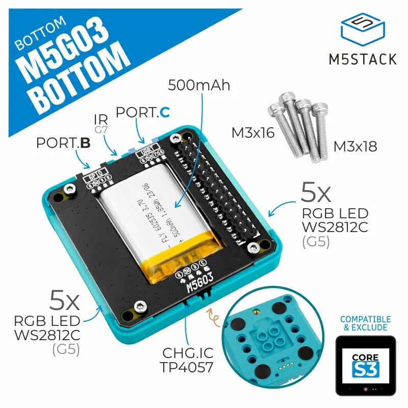 M5Stack M5GO Batteri Bundt 500mAh kun til M5CoreS3