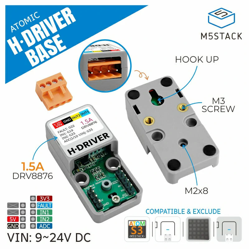 M5Stack ATOMIC H-Bridge Driver Base (DRV8876) til ATOM-serien