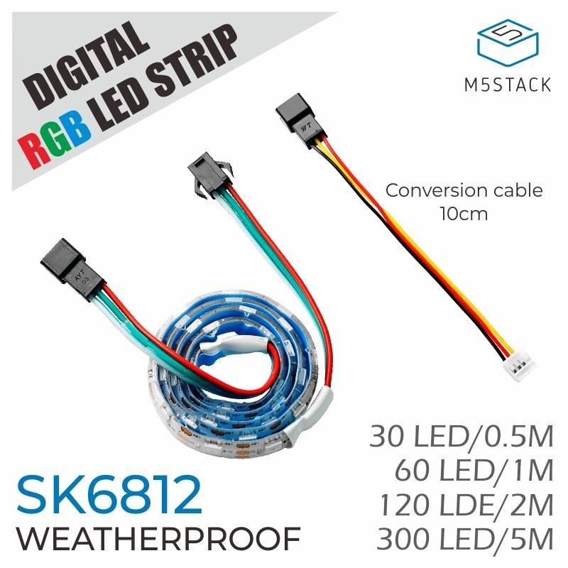 M5Stack Digital RGB LED vejrbestandig lysbånd SK6812 120LED/2m