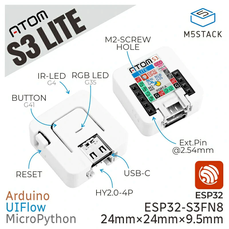 M5Stack AtomS3 Lite ESP32S3 Udviklingskasse Programmerbar Kontrolleur