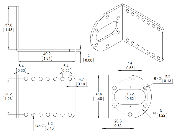 Pololu Stamped Aluminium L-Bracketsæt til 37D mm Metal Gearmotorer 1084