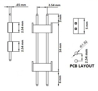 Pololu 0,1 Zoll (2,54 mm) verlængt han-header 1x2 Pins 22,85 mm 1114