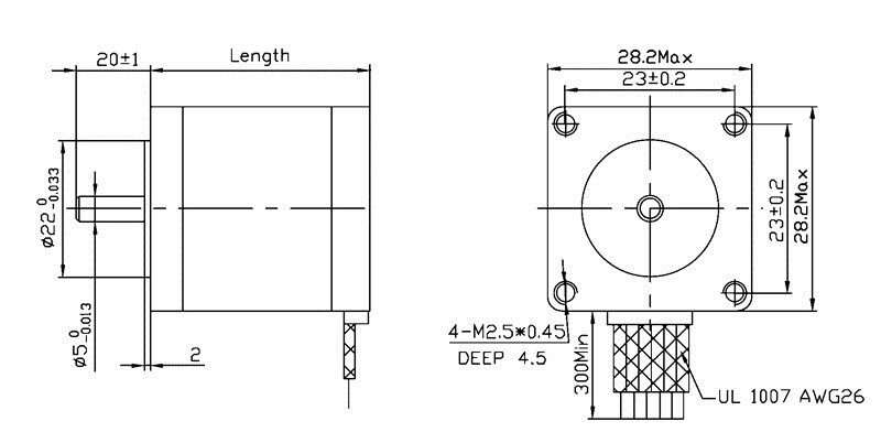 Pololu Stepmotor NEMA 11 Bi-polær 200 Trin/Omdrejning 28x45mm 4,5V 0,67A/Fase 1206