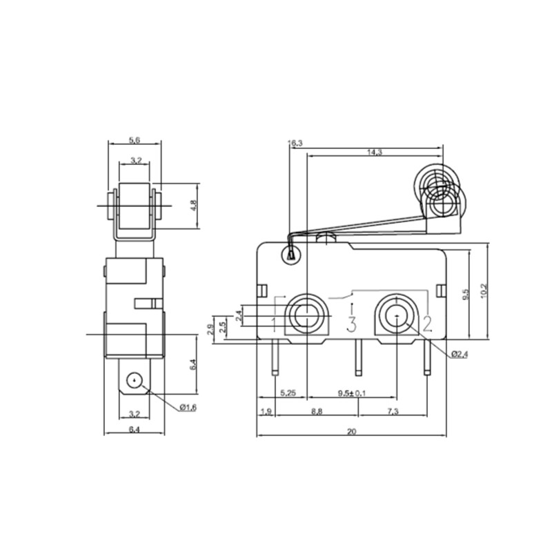Pololu Snap-Action Schalter mit 16,3 mm Rollenhebel: 3-Pin, SPDT, 5A 1404