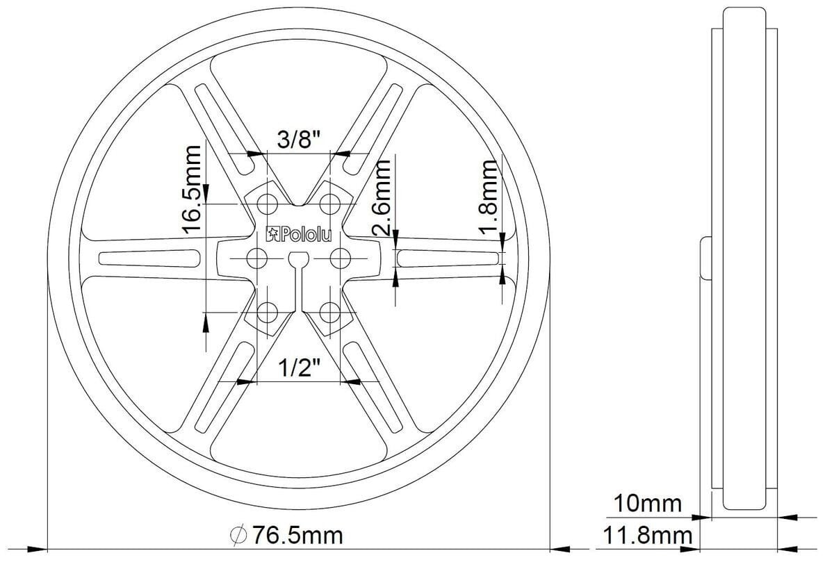 Pololu hjul 80x10mm Par Sort til Micro Metal Gearmotorer 1430
