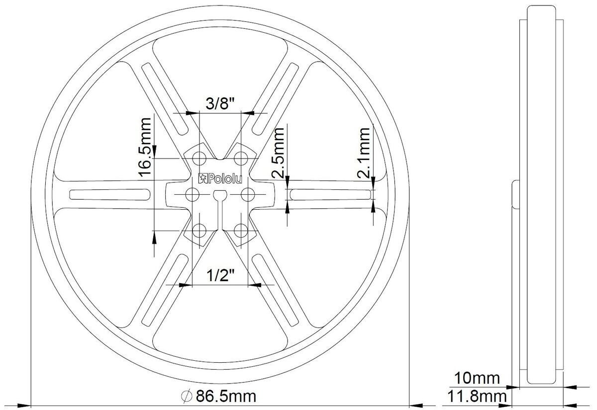 Pololu hjul 90x10mm Par Sort til Micro Metal Gearmotorer 1435