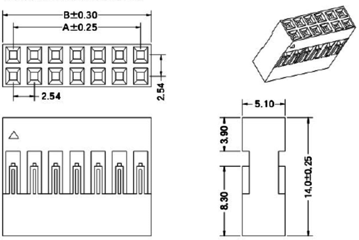 0,1" (2,54 mm) Crimp Connector Hus: 2x16-stifts 5-pak