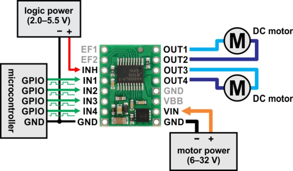 Pololu A4990 Dual Motor Driver Carrier, dual H-bro, 2137