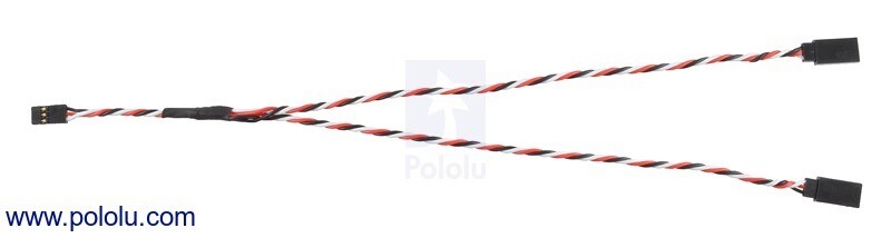 Twistet servo split kabel 3-leder, længde 300mm, hunstik - 2x hanstik