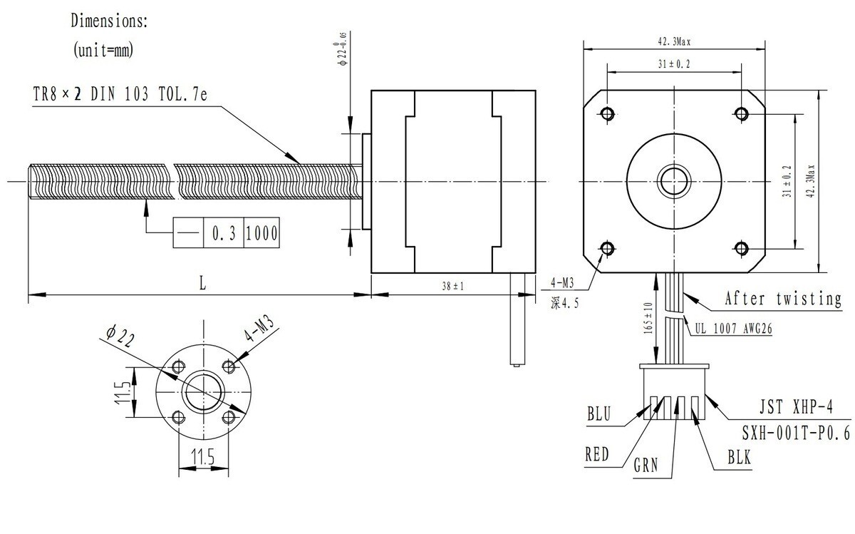 Pololu Stepmotor NEMA 17 28cm Gevindskrue Bi-polær 200 Trin Revision 42x38mm 2.8V 1.7 A Fase 2268