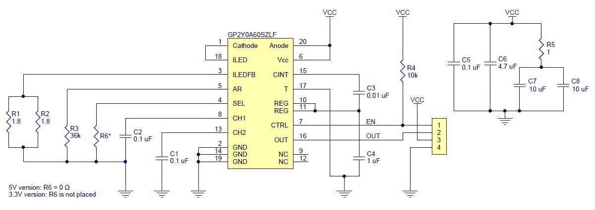 Pololu-bærer til Sharp GP2Y0A60SZLF analog afstandssensor, 3V 2477