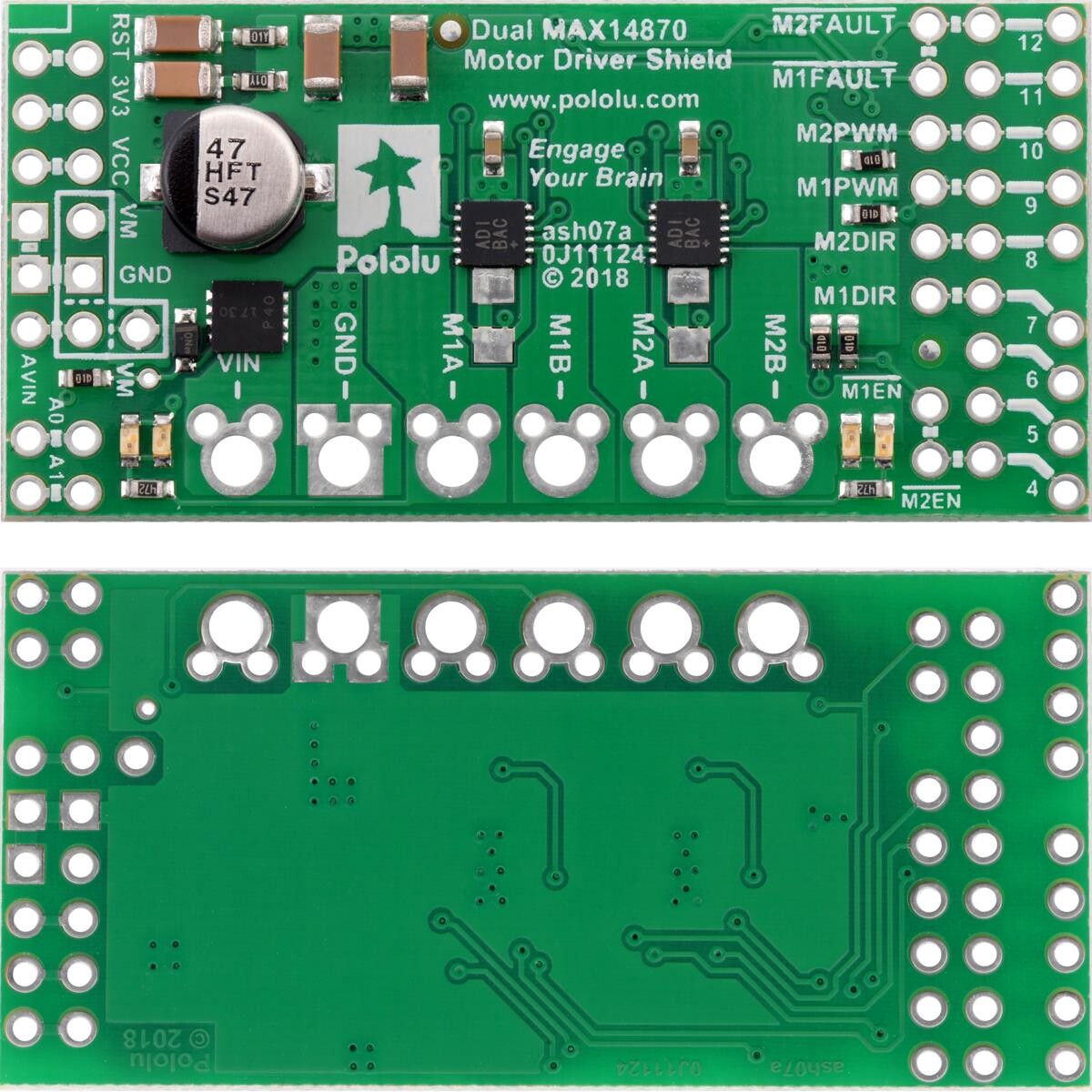 Pololu Dual MAX14870 Motor Driver Shield til Arduino 2519