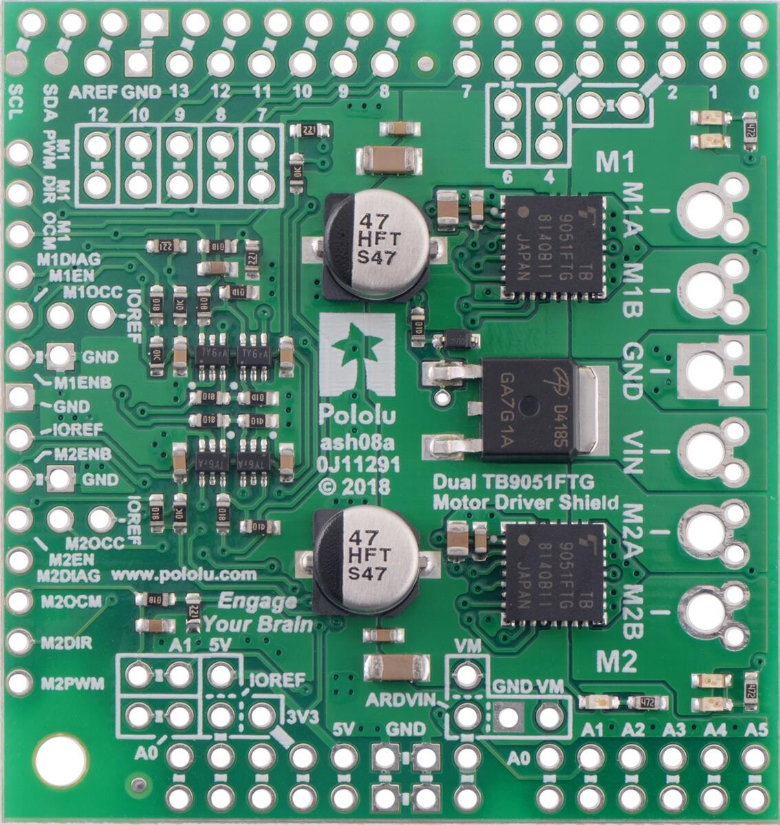 Pololu Dual TB9051FTG Motor Driver Shield til Arduino 2520