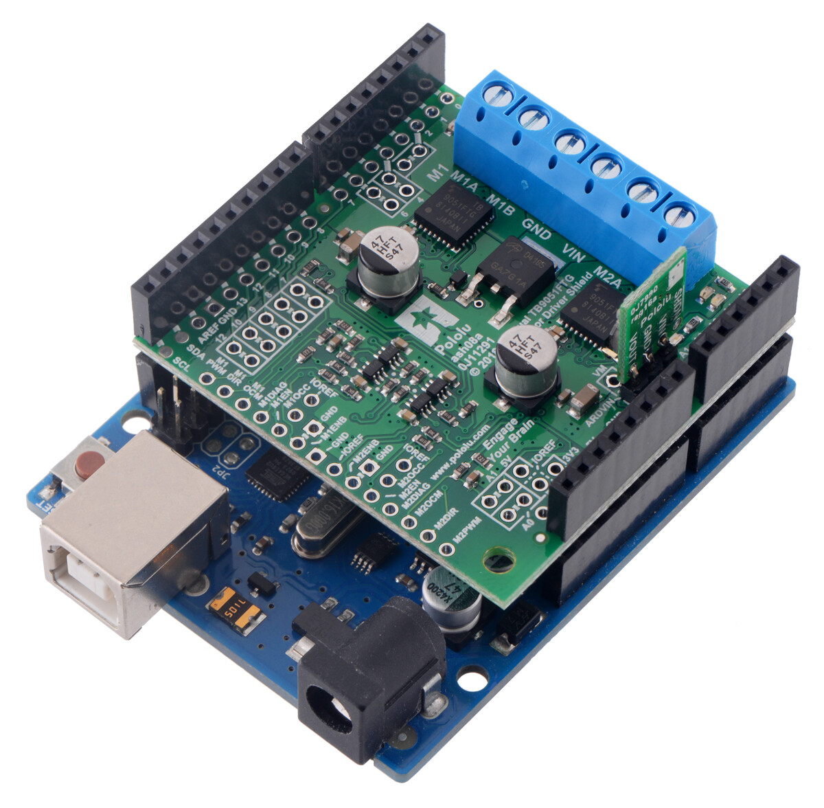 Pololu Dual TB9051FTG Motor Driver Shield til Arduino 2520
