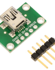 Pololu USB Mini-B Connector Breakout Board, VBUS, GND, D-, D+ og ID pins 2593