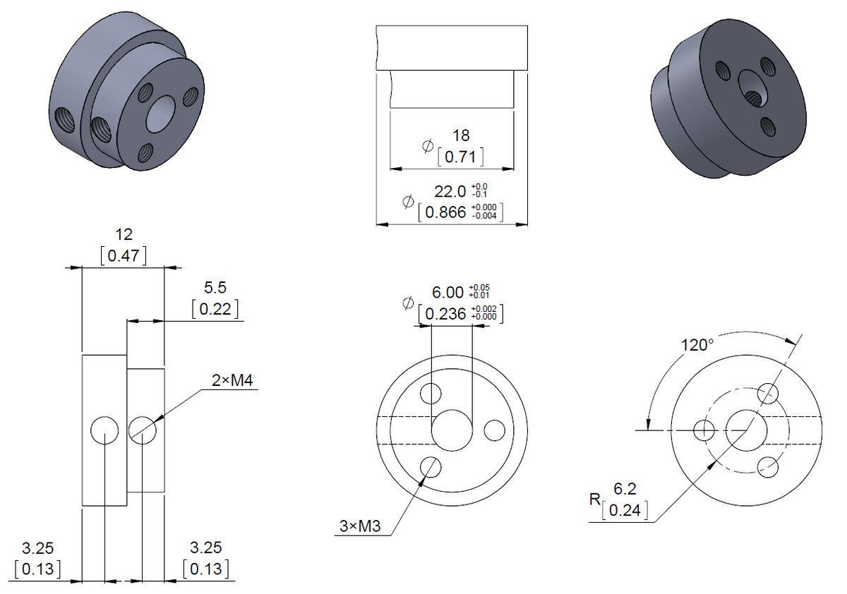 Pololu Aluminium hjuladapter til 6 mm aksel, 37D gearmotorer, artikelnummer 2674