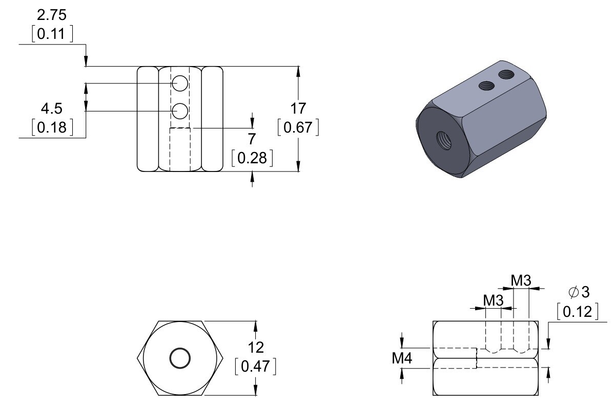Pololu 12 mm sekskantet hjuladapter til 3 mm aksel (2-pak) 2682
