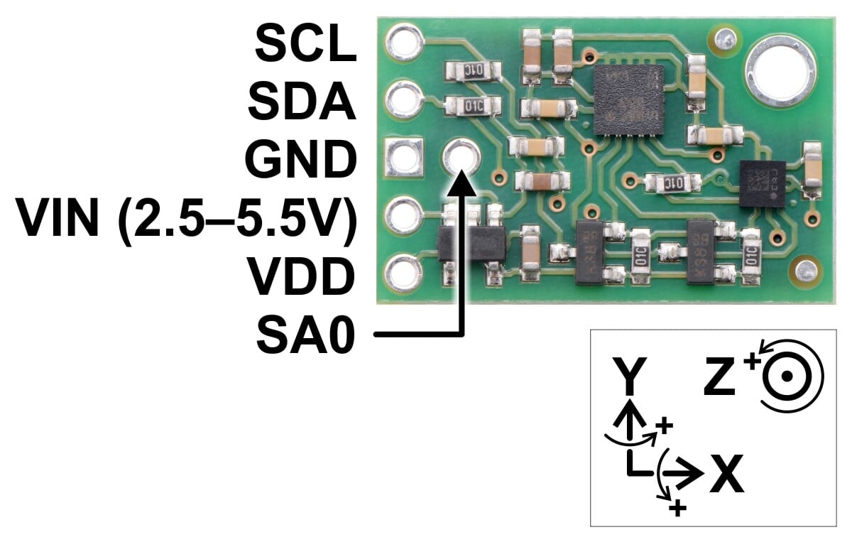 Pololu MinIMU-9 v5 Gyroskop, accelerometer og kompas (LSM6DS33 og LIS3MDL bærer) 2738