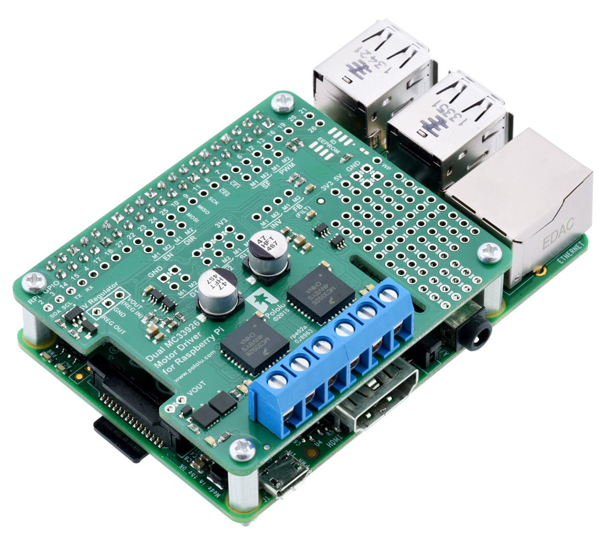 Pololu Dual MC33926 Motorstyring for Raspberry Pi (Delmængde) 2755