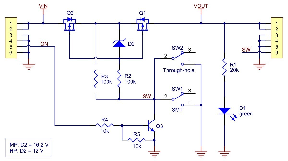 Pololu Stor MOSFET-skiftekontakt med omvendt polaritetsbeskyttelse, HP 2815