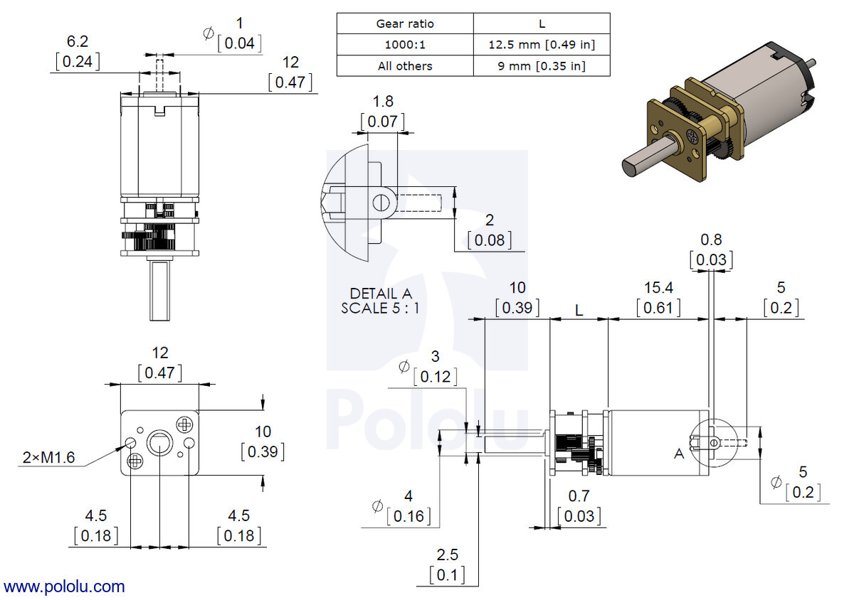 Pololu 5:1 Metallgearmotor HPCB 6V børstet DC-motor 3060