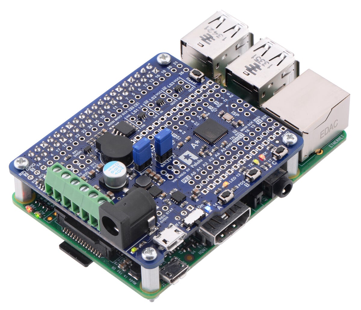 Pololu A-Star 32U4 Robot Controller LV med Raspberry Pi bro (Kun SMT-komponenter) 3116