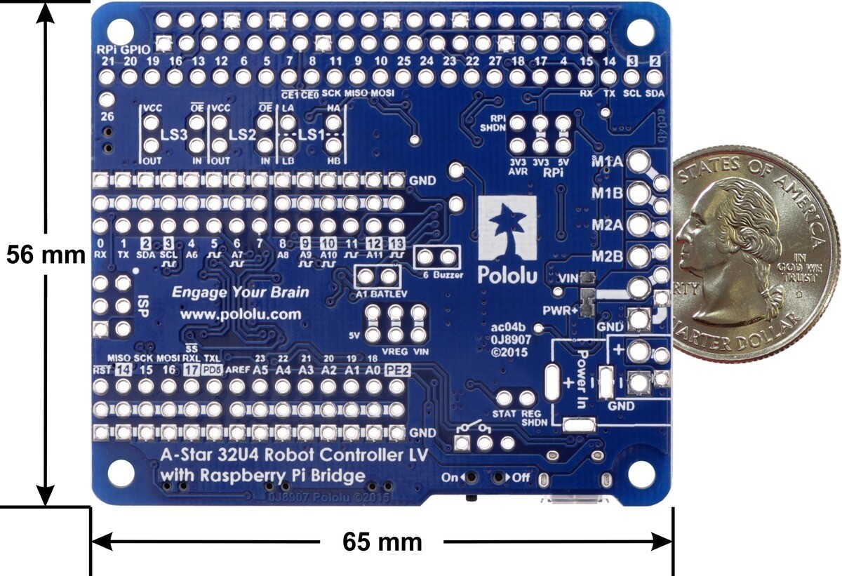 Pololu A-Star 32U4 Robot Controller LV med Raspberry Pi bro (Kun SMT-komponenter) 3116
