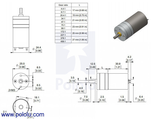 Pololu 4,4:1 Metal Gear Motor 25x48 L mm MP 12V børstet DC motor 3225