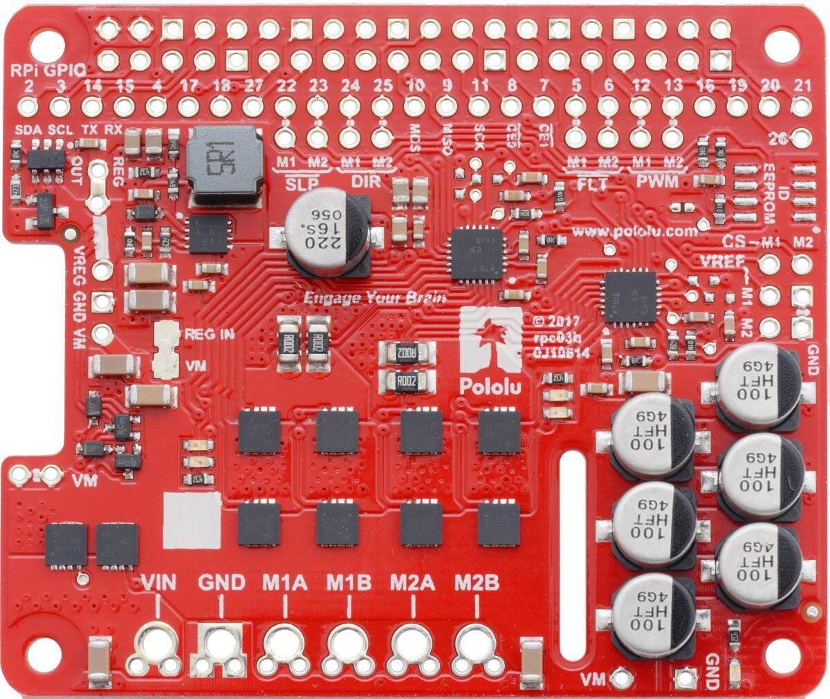 Pololu Dual G2 High-Power Motor Driver 24V14 til Raspberry Pi (Samlet) 3753
