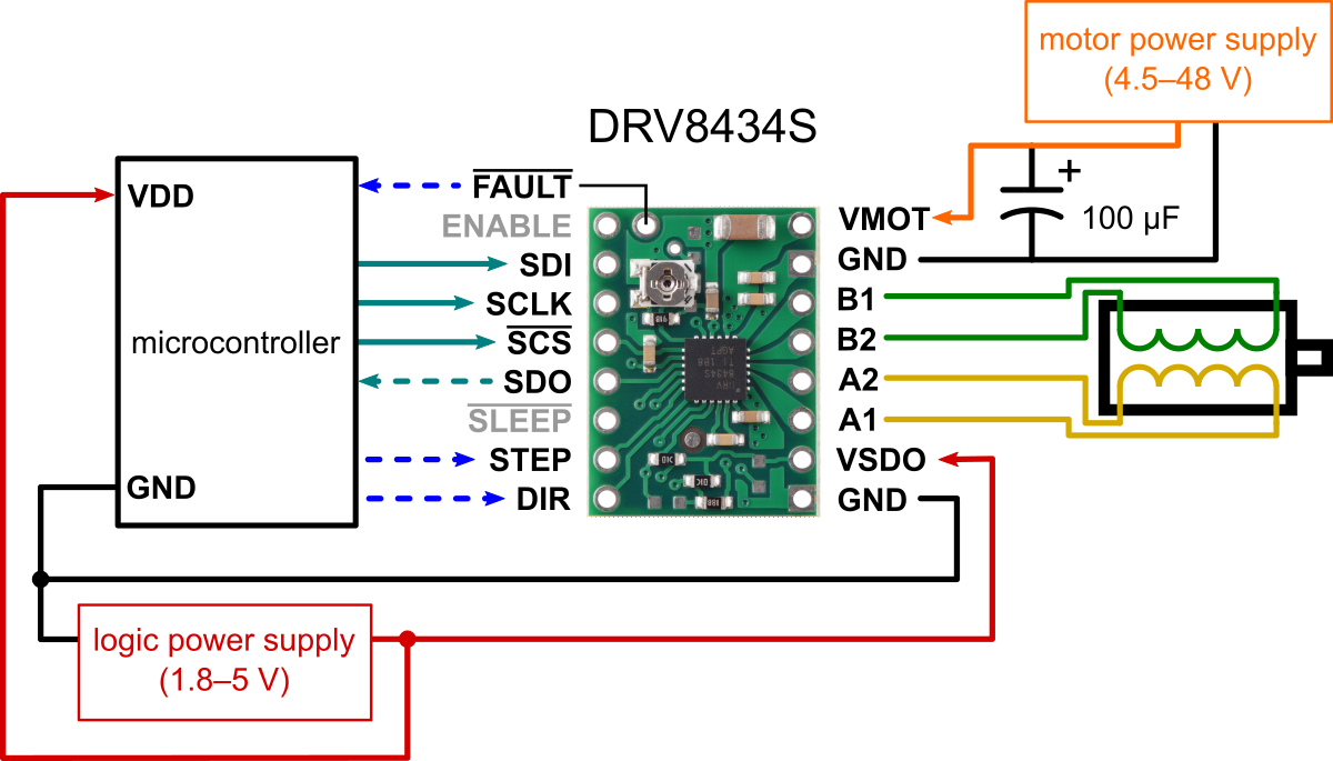 Pololu DRV8434S SPI Stepmotor-driver Carrier 2A Maks. Strømudgangsbegrænsning (Header Pins Solderet) 3769