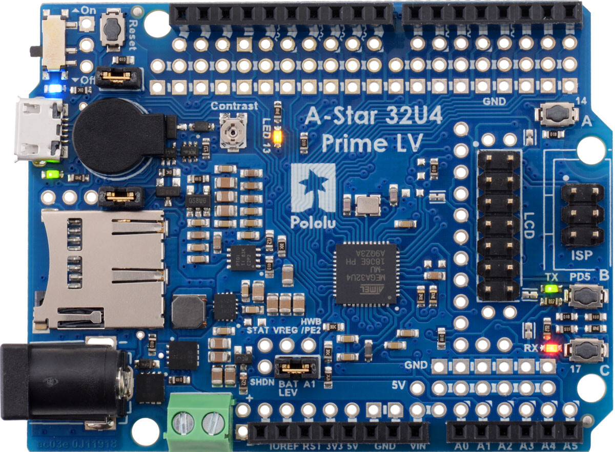Pololu A-Star 32U4 Prime LV microSD med LCD 4009