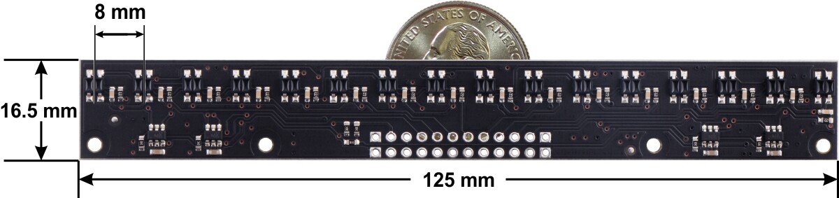 Pololu QTR-MD-16RC Reflektor-sensor array: 16 kanaler, 8 mm mellemrum, RC output 4156