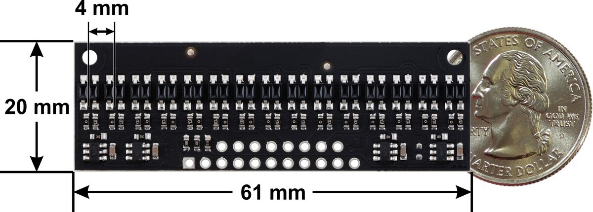 Pololu QTR-HD-15A Refleksensor Array: 15-kanal, 4 mm pitch, analogt udgang 4215