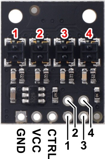 Pololu QTRX-HD-04RC Refleksensorarray: 4-kanal, 4 mm mellemrum, RC-udgang, lav strøm 4304