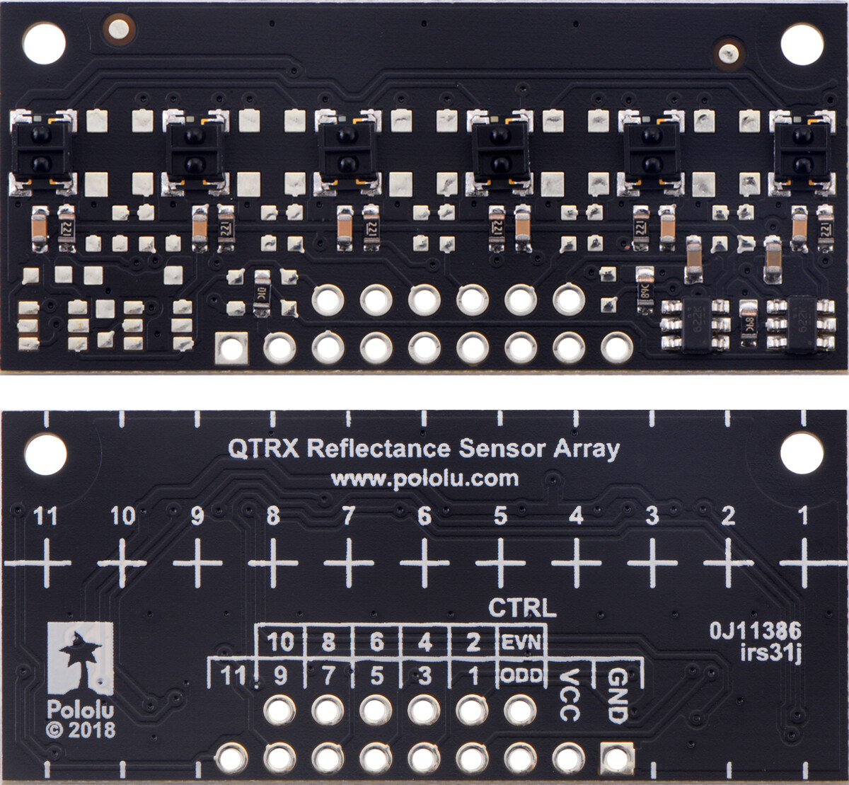 Pololu QTRX-MD-06RC Refleksensorarray: 6-kanaler, 8 mm afstand, RC-udgang, lav strøm 4346