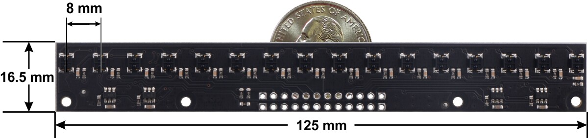 Pololu QTRX-MD-16RC Refleksensor Array: 16 kanaler, 8 mm pitch, RC output, lav strømforbrug 4356