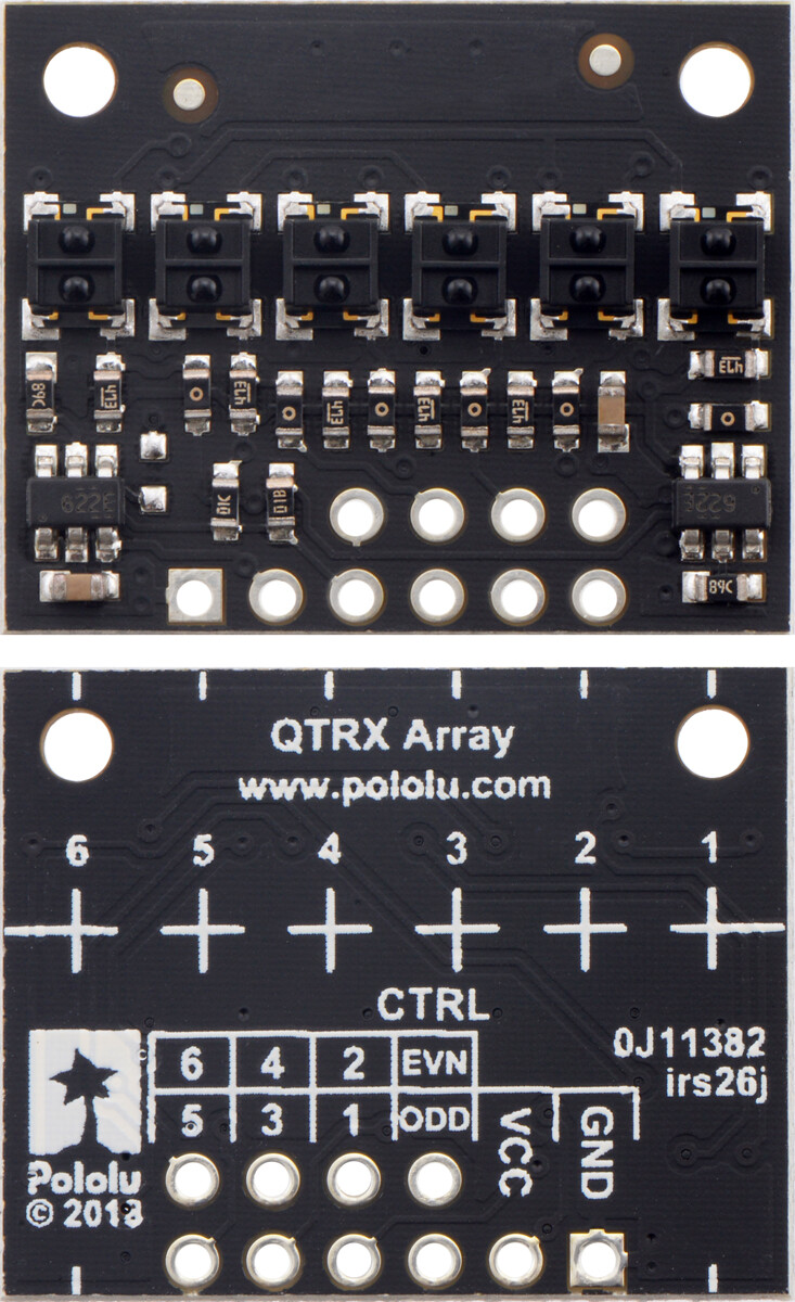 Pololu QTRX-HD-06A Refleksensor Array: 6-kanaler, 4 mm pitch, analogt udgang, lav strøm 4406