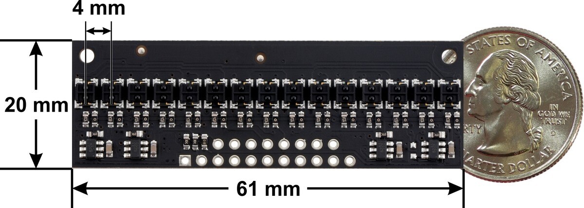 Pololu QTRX-HD-15A Refleksensor Array: 15-kanal, 4 mm mellemrum, analog udgang, lav strøm 4415