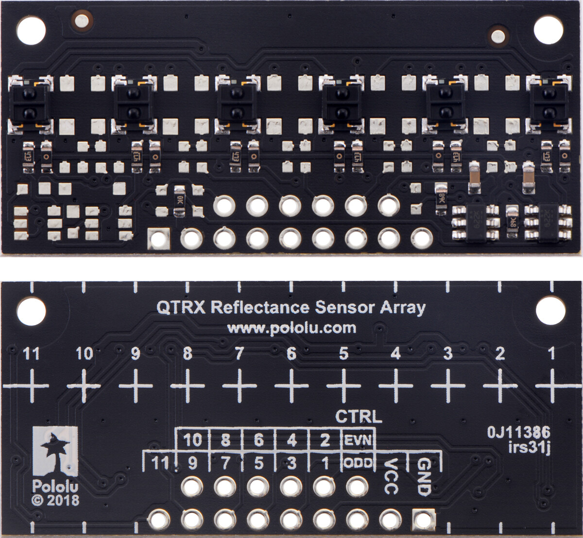 Pololu QTRX-MD-06A Refleksensor Array: 6-kanaler, 8 mm pitch, analogt udgang, lav strømforbrug 4446