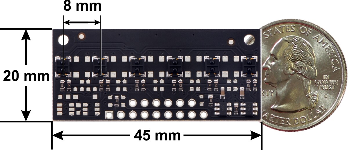 Pololu QTRX-MD-06A Refleksensor Array: 6-kanaler, 8 mm pitch, analogt udgang, lav strømforbrug 4446